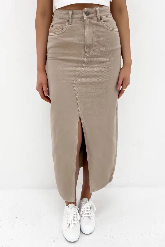 Pia Maxi Skirt Beige denim skirt casual