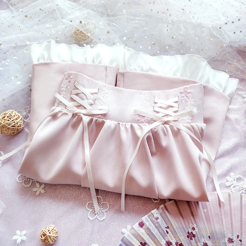 Pink embroidered skirt PL51024 denim skirt stylish