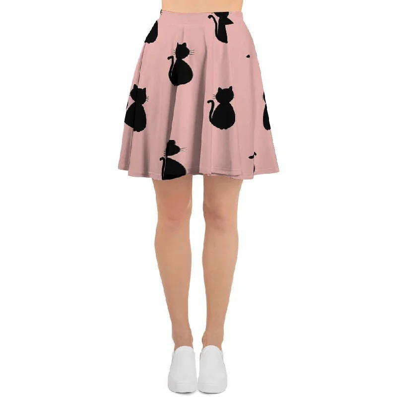 Pink Silhouette Cat Print Women's Skirt denim skirt stylish