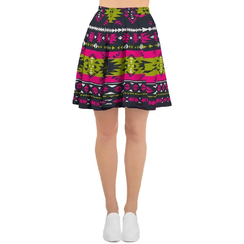 Pink Tribal Aztec Grunge Women's Skirt velvet skirt plush