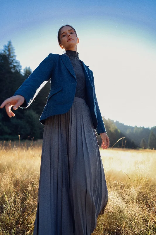 Pleated Skirt 37"-Dark Grey ruffled skirt detail