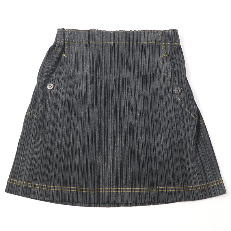 Polyester Trapezoid Mini Skirt Black Women high slit skirt