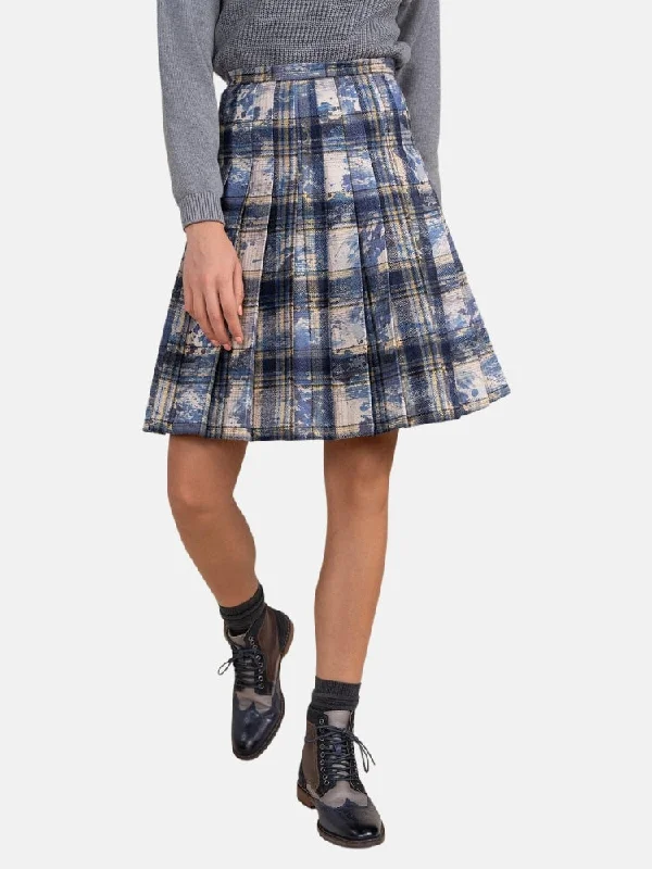 Praia Pleated Skirt in Blue Plaid corduroy skirt comfortable