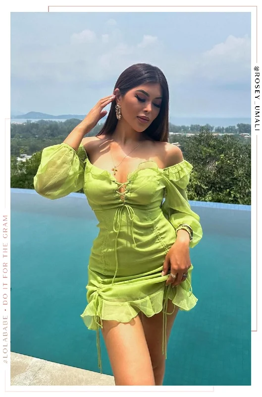 Railey Long Sleeve Mini Dress - Lime Chic Tropical Mini Dress