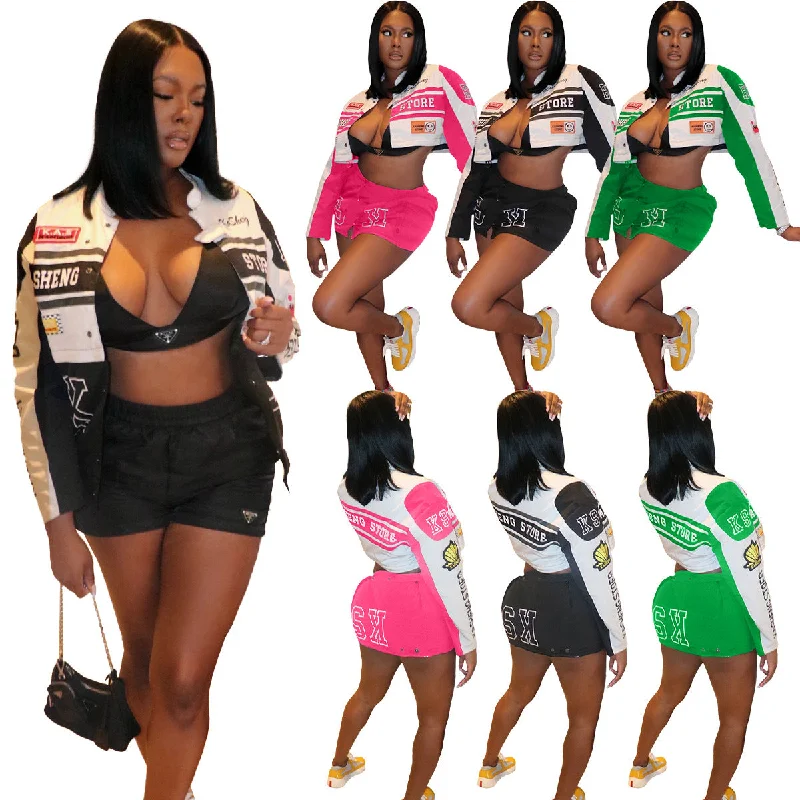 Retro detachable motorcycle baseball uniform two-piece skirt suit（CL11918） belted skirt waist