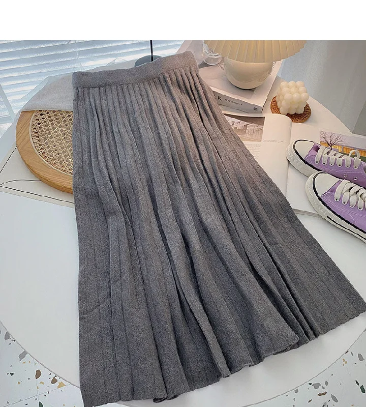 Retro fashion niche A-shaped high waist knitted skirt  5756 cashmere skirt fine