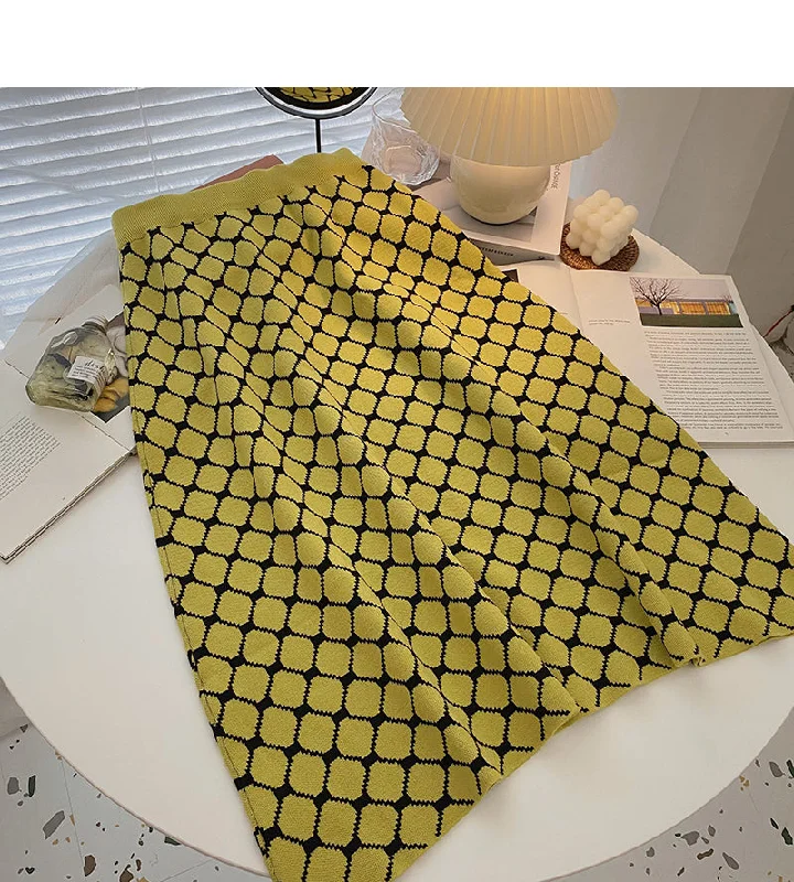 Retro pop versatile Plaid high waist A-line skirt  5751 patchwork skirt art