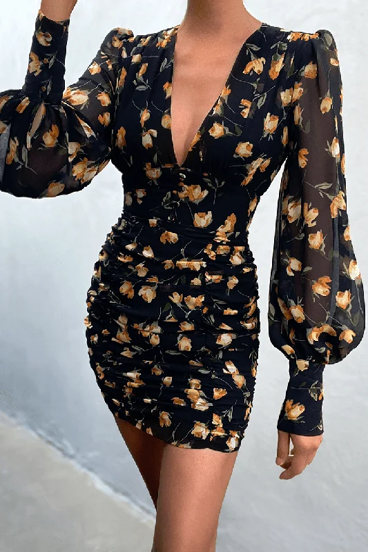 Rose Mini Dress - Navy Floral Fashionable Lace Mini Dress