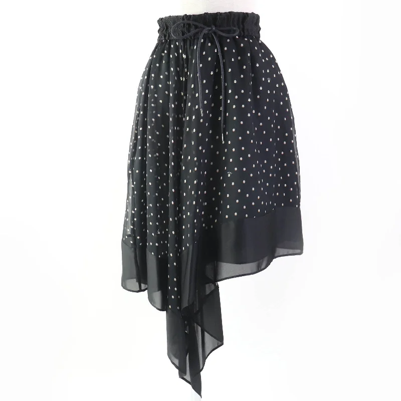 Sacai Dot Pattern Asymmetric Flare Skirt denim skirt classic
