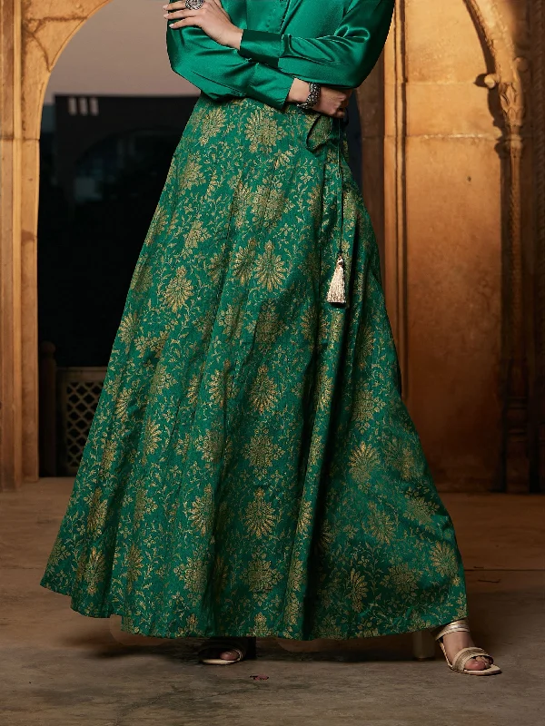 Lyush Women Green Brocade Jacquard Anarakali Skirt denim skirt casual