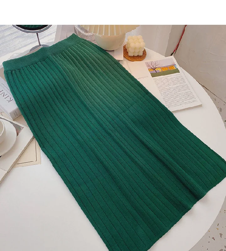 Simple and versatile thread knitted high waist split A-line skirt  5752 velvet skirt plush