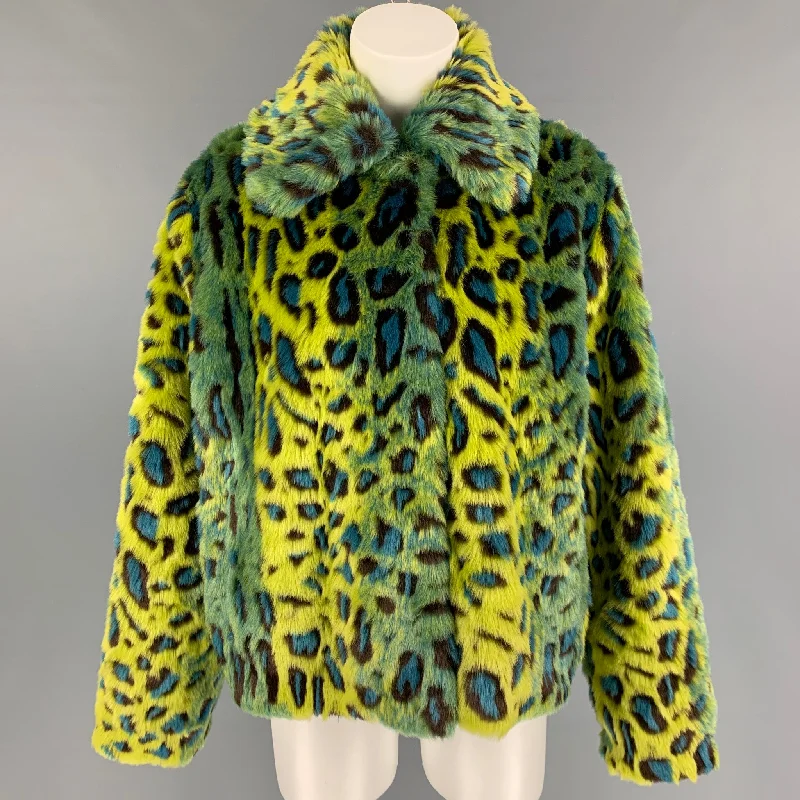 STAND STUDIO AW 20 Size S Multi-Color Leopard Print Fuax Fur Marcella Jacket Front Pockets Side Pockets Patch Pockets STAND STUDIO AW 20 Size S Multi-Color Leopard Print Fuax Fur Marcella Jacket Front Pockets Side Pockets Patch Pockets
