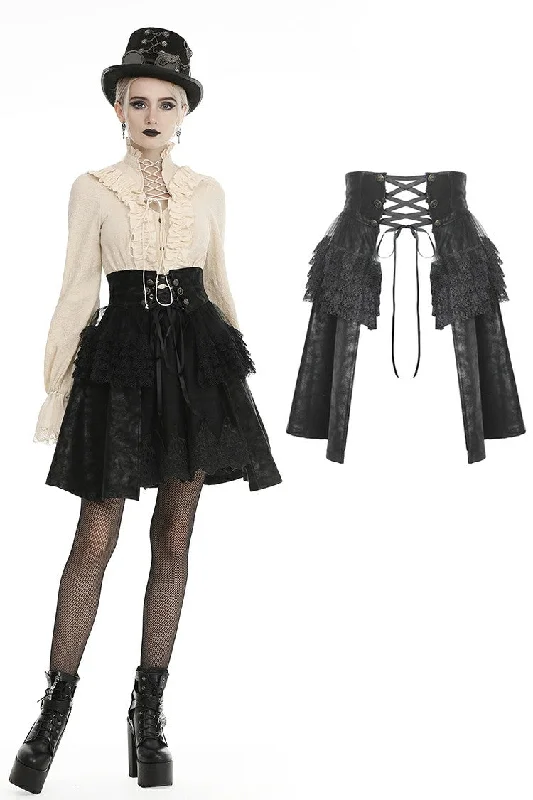 Steampunk layered short skirt KW186 leather skirt modern