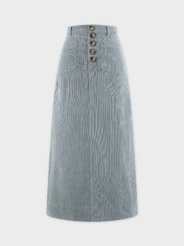 Straight Pocket Skirt-Ocean Blue wool skirt sturdy