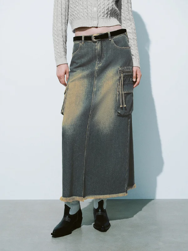 Washed Denim Skirts maxi skirt elegant