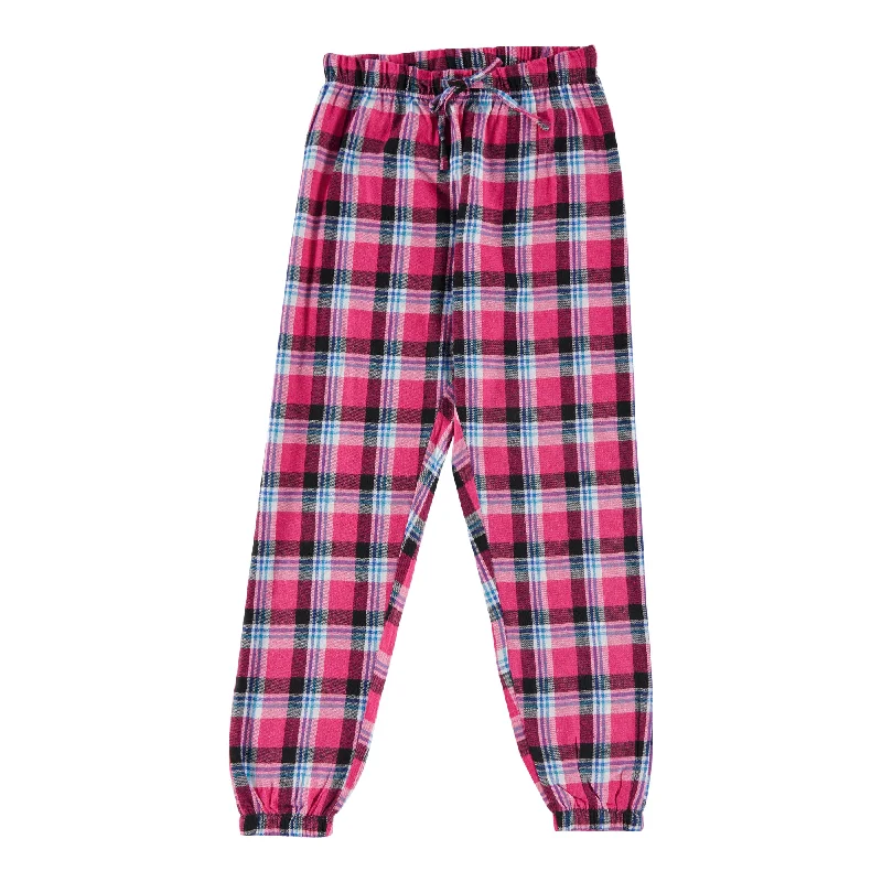 Women's Cotton Flannel Pants with Plaid Print Relaxed Linen Pants