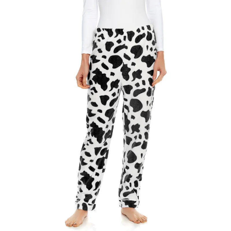 Womens Fleece Pajama Pants Cow Black Classic Stretch Pants