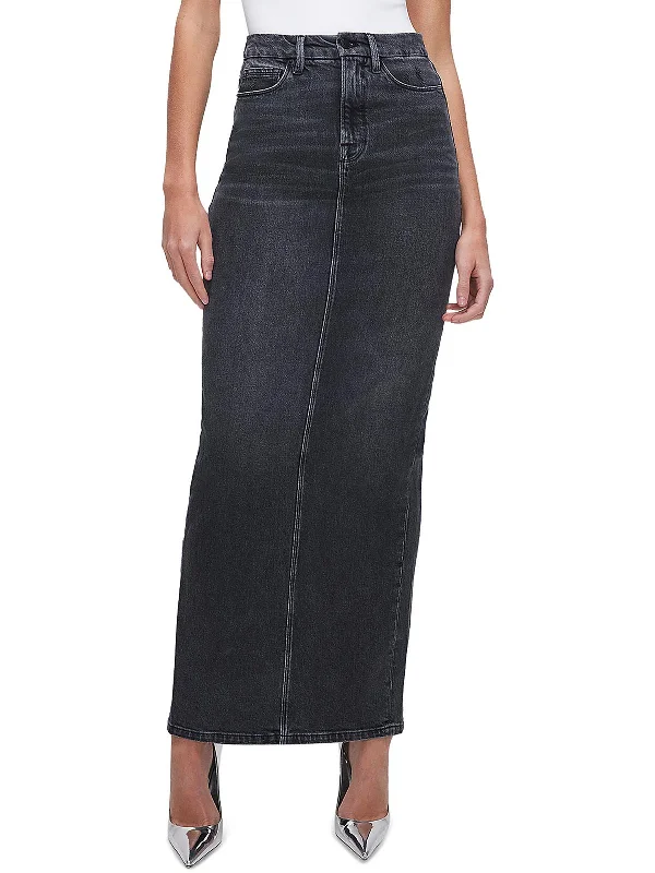 Womens High Rise Denim Maxi Skirt linen skirt relaxed