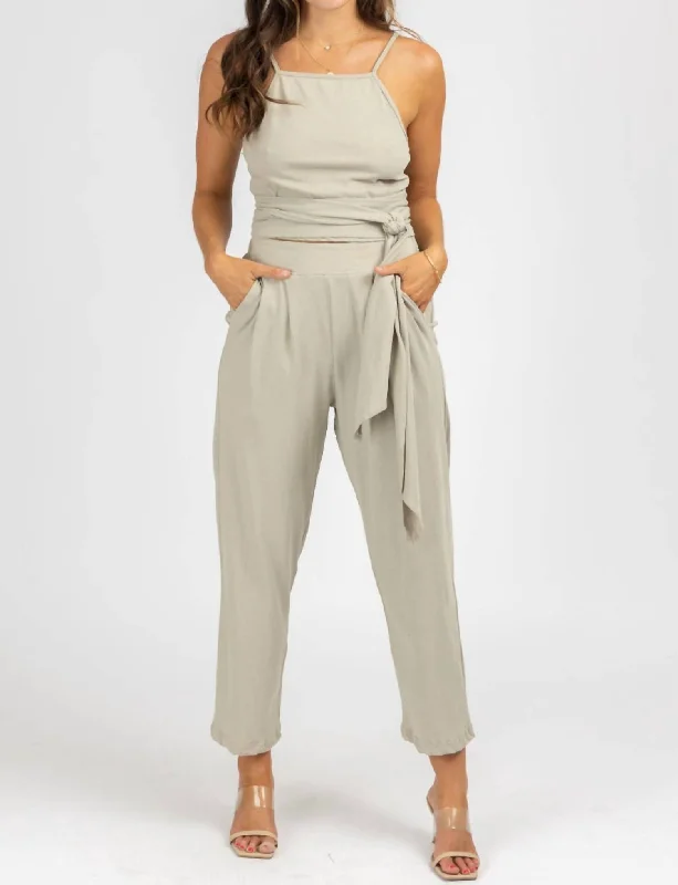 Wrap Top + Pleated Pant Set In Mushroom Formal Linen Trousers